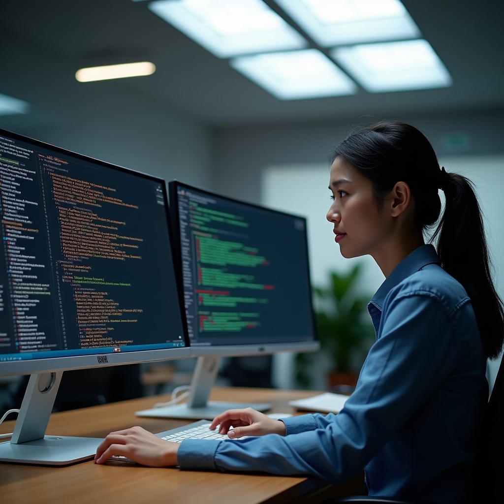 Multiple screens showing configuration files and pipeline logs being analyzed
